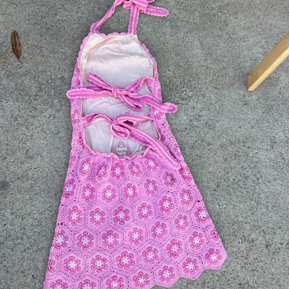 Show Me Your Mumu Pink Crochet Halter Dress - Picture 2 of 3